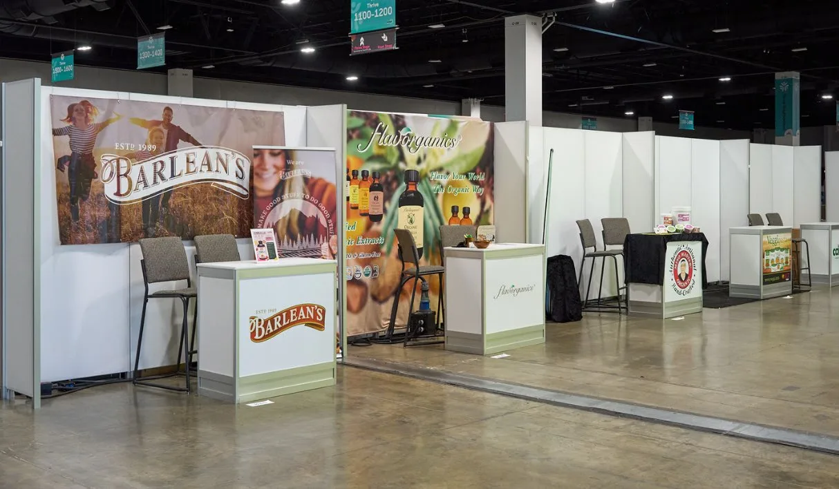 Real examples of standard trade-show booth footprints in a row of exhibits